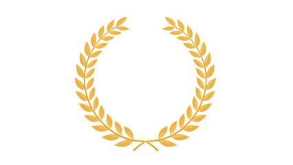 Golden laurel wreath, symbol of achievement and success, victory emblem. Isolated on transparent background, png