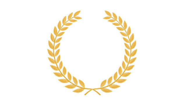 Golden laurel wreath, symbol of achievement and success, victory emblem. Isolated on transparent background, png