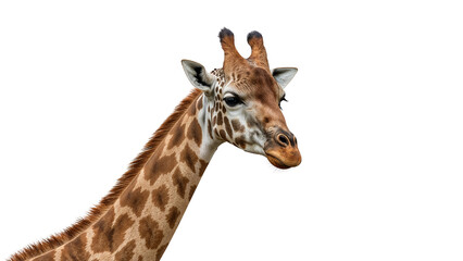 Fototapeta premium Portrait of a majestic giraffe with its distinctive spotted coat and elegant, elongated neck. Isolated on transparent background, png