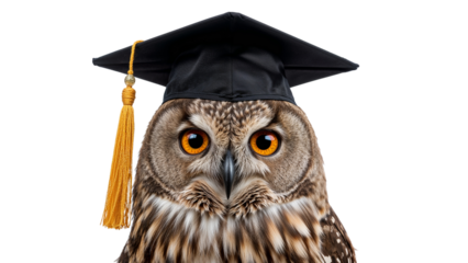Wise owl wearing a graduation cap, symbolizing education, knowledge, and academic achievement. Isolated on transparent background, png