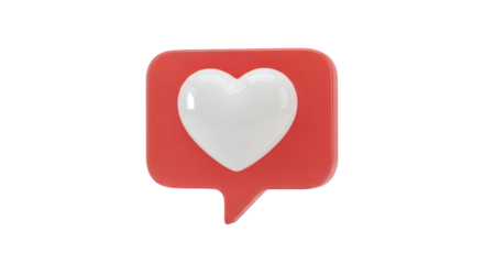 Red notification bubble with white heart. Modern design for apps, websites, and social media. Isolated on transparent background, png