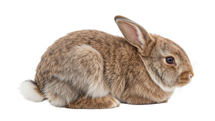 Obraz premium A small, furry animal poses in a relaxed position, with one ear erect and its tail peeking out. Isolated on transparent background, png