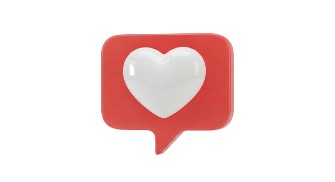 Red notification bubble with white heart. Modern design for apps, websites, and social media. Isolated on transparent background, png