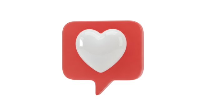 Red notification bubble with white heart. Modern design for apps, websites, and social media. Isolated on transparent background, png