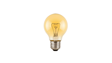 A warm-toned light bulb with a visible filament emits a soft glow, illuminating the darkness. Isolated on transparent background, png