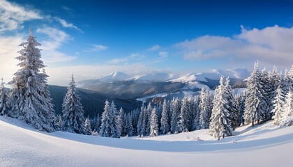 Winter Landscape Of Snowy Carpathian Mountains And Fir Tree Forest