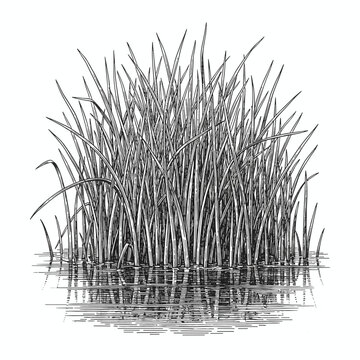Engraving sketch ink of cordgrass  from water, isolated on white background, vintage etching vector illustration art for design.
