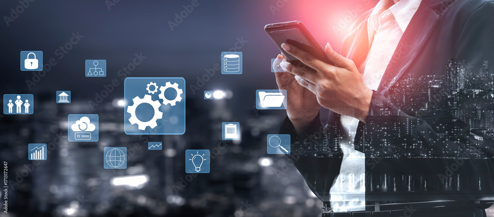 Poster a concept of business operations and enterprise system integration. the components of a company incl