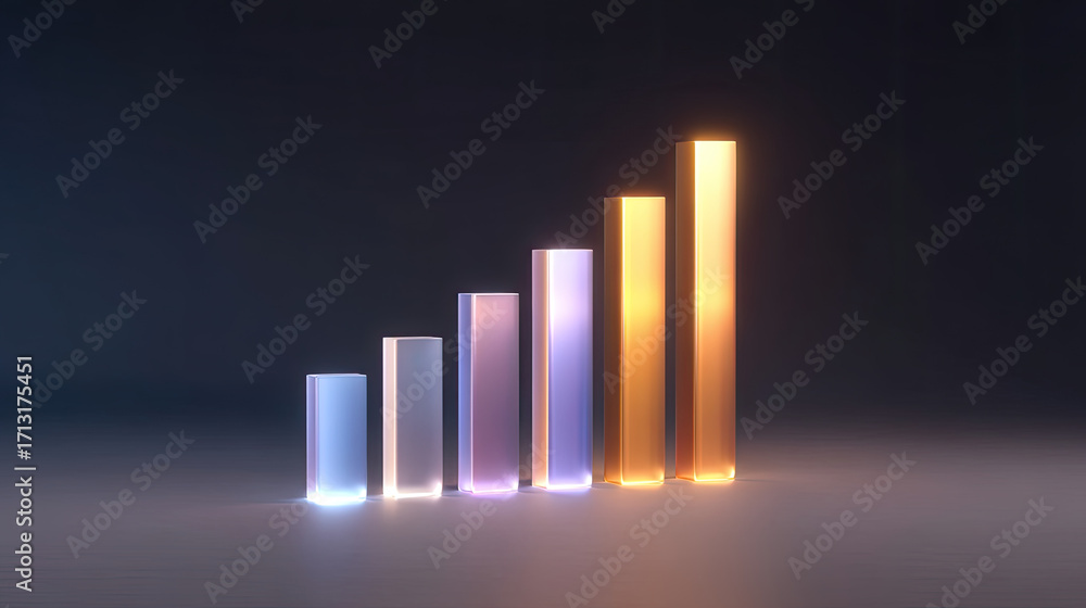 Poster closeup of bar graph hologram rising, showcasing progressive increase in data representation with vi