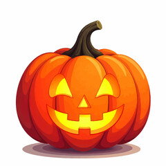 Fototapeta premium Spooky glowing jack-o'-lantern carving with a friendly, cheerful face for Halloween celebrations