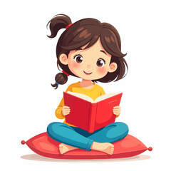 Young girl reading book, enjoying peaceful moment, perfect for education and children's themes