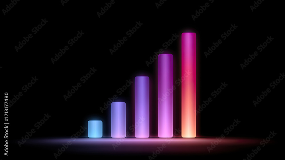 Aufkleber glowing digital bar graph representing growth and progress, with vibrant colors transitioning from b