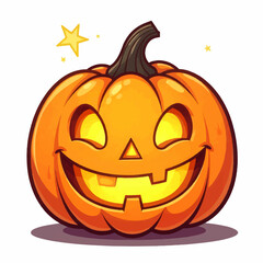 Happy Halloween! Smiling Jack-o'-lantern with glowing eyes and stars, perfect for festive designs