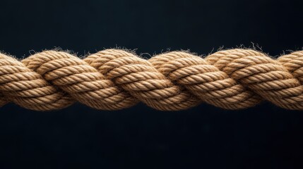 Close-Up of Twisted Natural Rope with Soft Texture Against Dark Background