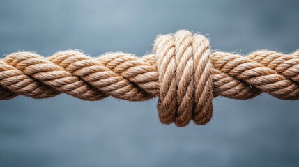 Fototapeta premium Close-Up View of Twisted Natural Rope with Decorative Knot on Soft Background