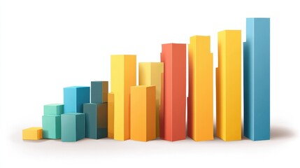 A bar chart clipart, business growth element, colorful 3D illustration, bold design, isolated on white background.