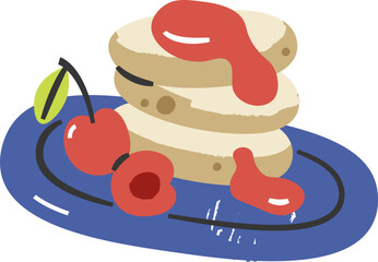 Crayon Pancakes with Cherries and Sauce