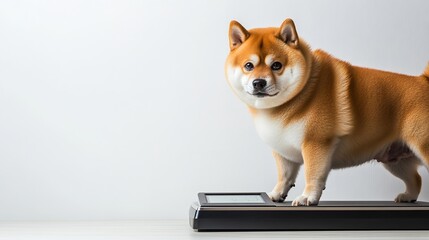 Shiba Inu Standing on Scale
