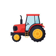 Obraz premium Red tractor with yellow wheels on a white background is great for farm and agriculturerelated designs, childrens books, and toy packaging.