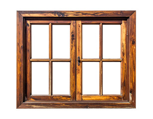 Obraz premium Old wooden window isolated on a transparent background.