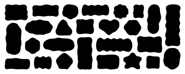 Hand drawn wavy text box and irregular shapes doodle. Abstract geometric organic frame and border. Empty fluid form. Vector illustration isolated on white background.