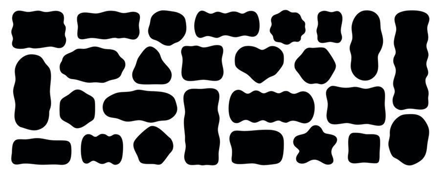 Hand drawn wavy text box and irregular shapes doodle. Abstract geometric organic frame and border. Empty fluid form. Vector illustration isolated on white background.