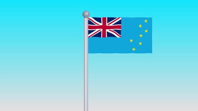Tuvalu Flag Waving in the Wind On Blue Sky Background