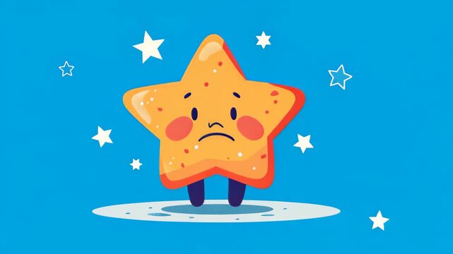 Star Sadness: A charming, animated star embodies sadness, captured in a captivating, cartoon-style illustration. Embodying a spectrum of emotions.