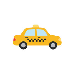 Fototapeta premium Yellow taxi cab against white backdrop, perfect for transportationthemed designs, travel posters, website headers, and urban graphics.