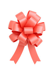 Red decorative ribbon bow with shiny loops and tails, perfect for festive gift wrapping and celebration decor