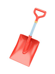 Red snow shovel with blue handle and yellow ring, perfect for winter snow removal and outdoor cleaning tasks