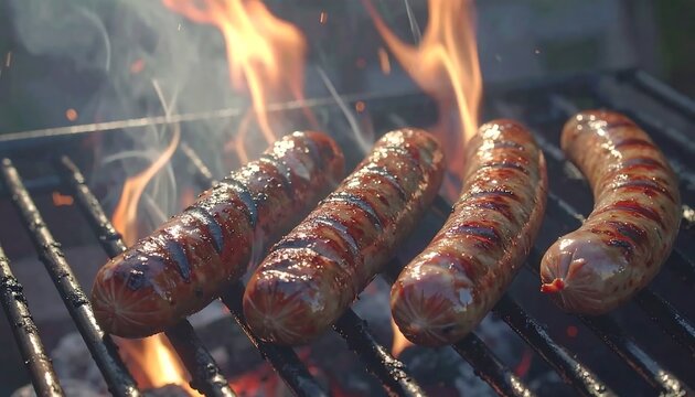 Grilled sausages on a barbecue