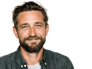 Obraz premium Attractive mature man smiles warmly, looking directly at the camera with a friendly, inviting expression.