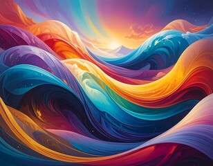 Colorful Abstract Landscape Waves.
