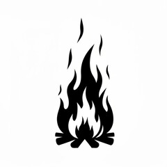 Illustration of a stylized black bonfire with flames and logs on a white background design element created with generative ai