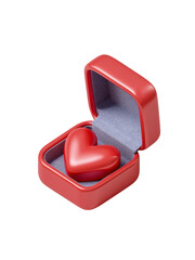 Red heart shape in romantic gift box with soft fabric interior, symbolizing love and affection for special occasions like Valentine Day