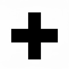 A simple black plus sign on a white background with a bold and clean design in the center of the frame