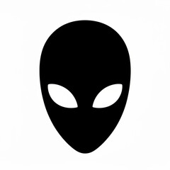 Illustration of a black alien head with large eyes and a smooth, rounded shape on a white background