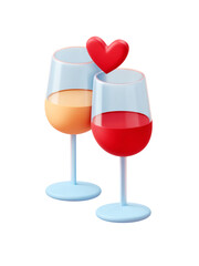 Two colorful wine glasses with red heart above create romantic and joyful atmosphere for celebration or love moments