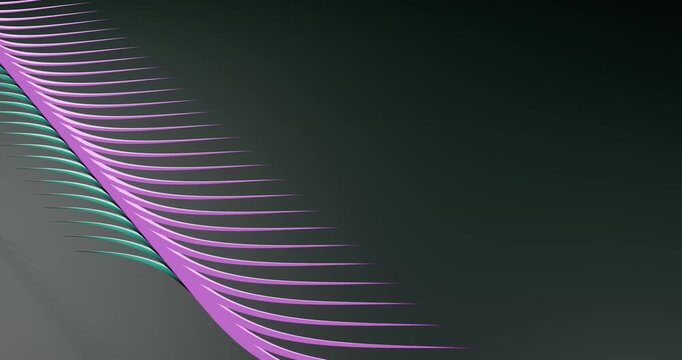 Anima&ccedil;&atilde;o 4K em loop de linhas onduladas magenta e teal sobre fundo escuro, com brilho sutil e movimento cont&iacute;nuo. Visual moderno e tecnol&oacute;gico, com amplo espa&ccedil;o para texto/branding, ideal como backgro