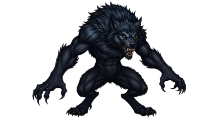 Ferocious mythical creature with a lion's mane and wolf-like features in a dark fantasy setting