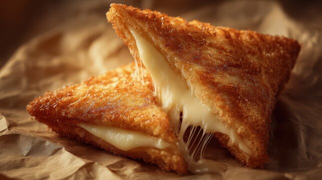 Crispy Mozzarella in Carrozza with Stretchy Cheese Close-Up Image
