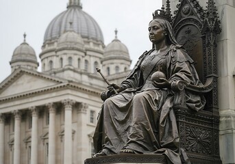 Bronze Statue of Queen Victoria in London. Generative Ai