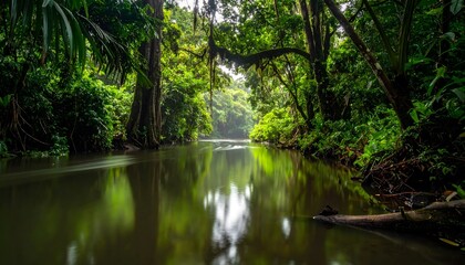 Obraz premium Lush river in a tropical forest scene