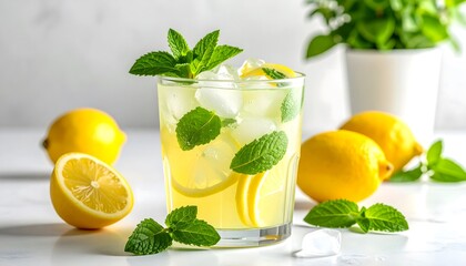 Fototapeta premium Refreshing glass of iced lemonade drink