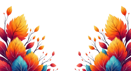 Vibrant autumn foliage with colorful leaves forming a symmetrical border against a black background