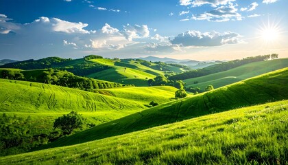 Obraz premium Rolling hills bathed in sunlight glow