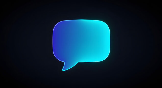Abstract glowing chat bubble on dark background.
