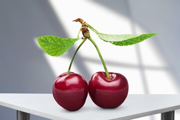 Fresh ripe sweet red cherries berries