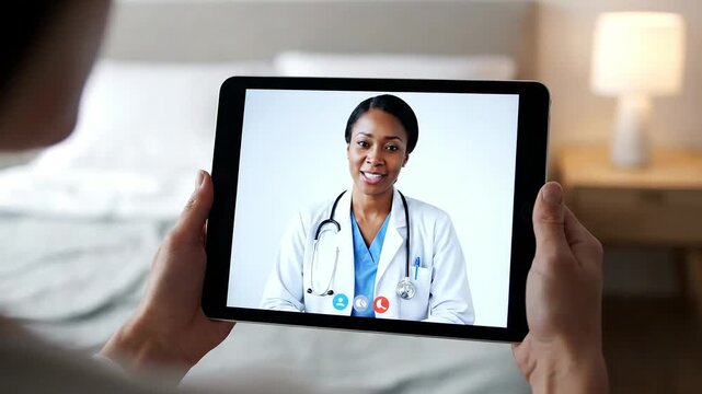 Online doctor appointment on tablet with African American female physician during a telehealth consultation offering convenience and personalized healthcare
